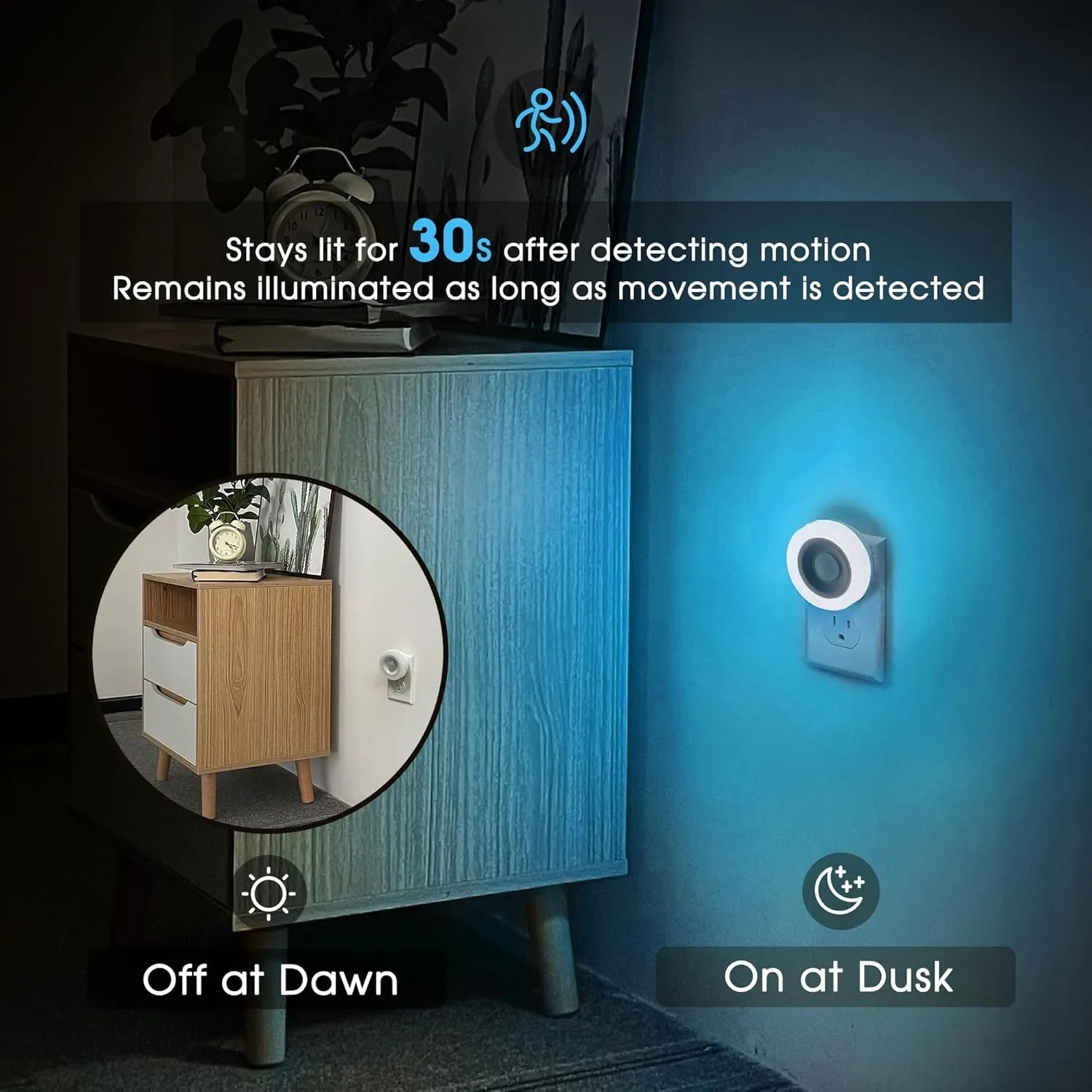 Briignite Motion Sensor Night Light Azure Blue, 2 Pack Night Lights Plug into Wall, Auto On/Off Motion Activation Nightlight, Energy-Saving 0.6W LED Blue Night Light, Ideal for Kids, Bedroom, Bathroom