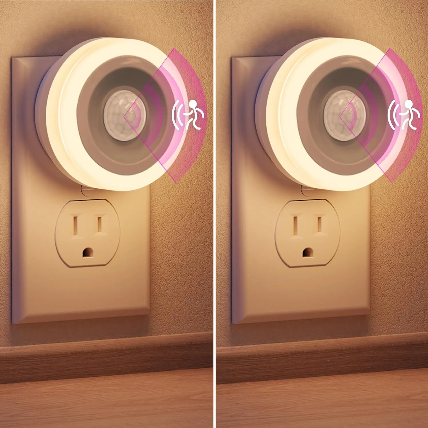 Briignite Motion Sensor Night Light, Night Lights Plug into Wall, Auto On/Off Motion Activation Nightlight, Energy-Saving 0.6W LED, Warm White, Ideal for Kids, Bedroom, Bathroom, 2 Pack