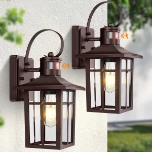 Bronze Porch Light 2-Pack, Motion Sensor Outdoor Lights, Aluminum Waterproof Outdoor Modern Wall Sconces, ETL Listed Dusk to Dawn Exterior Light Fixture for House, Garage, Porch, Front Door