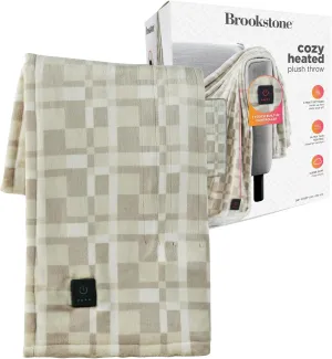 Brookstone Heated Throw Blanket - Heat Blankets Electric - Faux Fur Heated Throw Blanket- 4 Heat Settings, 4-Hour Auto Shut Off, 100% Polyester, 50"x60" - Chic Plaid