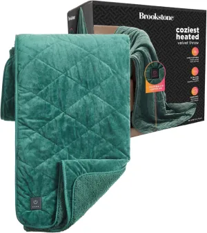 Brookstone Heated Throw Blanket - Heat Blankets Electric - Faux Fur Heated Throw Blanket- 4 Heat Settings, 4-Hour Auto Shut Off, 100% Polyester, 50"x60" - Green