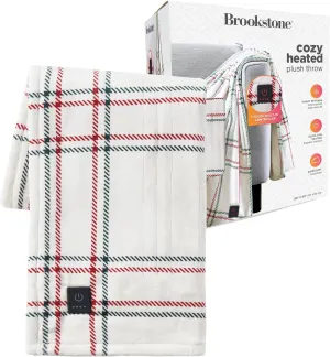Brookstone Heated Throw Blanket - Heat Blankets Electric - Faux Fur Heated Throw Blanket- 4 Heat Settings, 4-Hour Auto Shut Off, 100% Polyester, 50"x60" - Holiday Ivory Windowpane