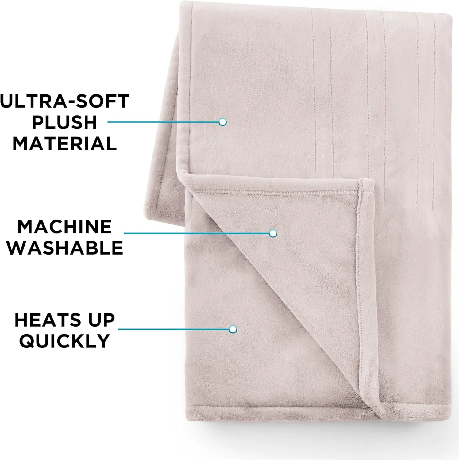 Brookstone Oversized Electric Heated Throw - Heated Blankets - 4 Heat Settings, 4-Hour Auto Shut Off, 100% Polyester, 50"x60" - Taupe