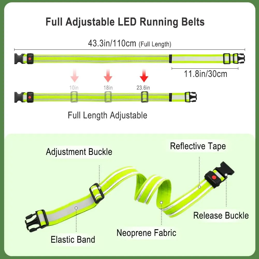 BSEEN LED Running Waist Belt - USB Rechargeable Reflective Glowing LED Waistband, Flashing Safety Light Belt for Runners, Joggers, Walkers, Pet Owners, Cyclists