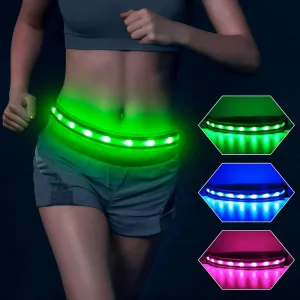 BSEEN LED Running Waist Belt - USB Rechargeable Reflective Glowing LED Waistband, Flashing Safety Light Belt for Runners, Joggers, Walkers, Pet Owners, Cyclists