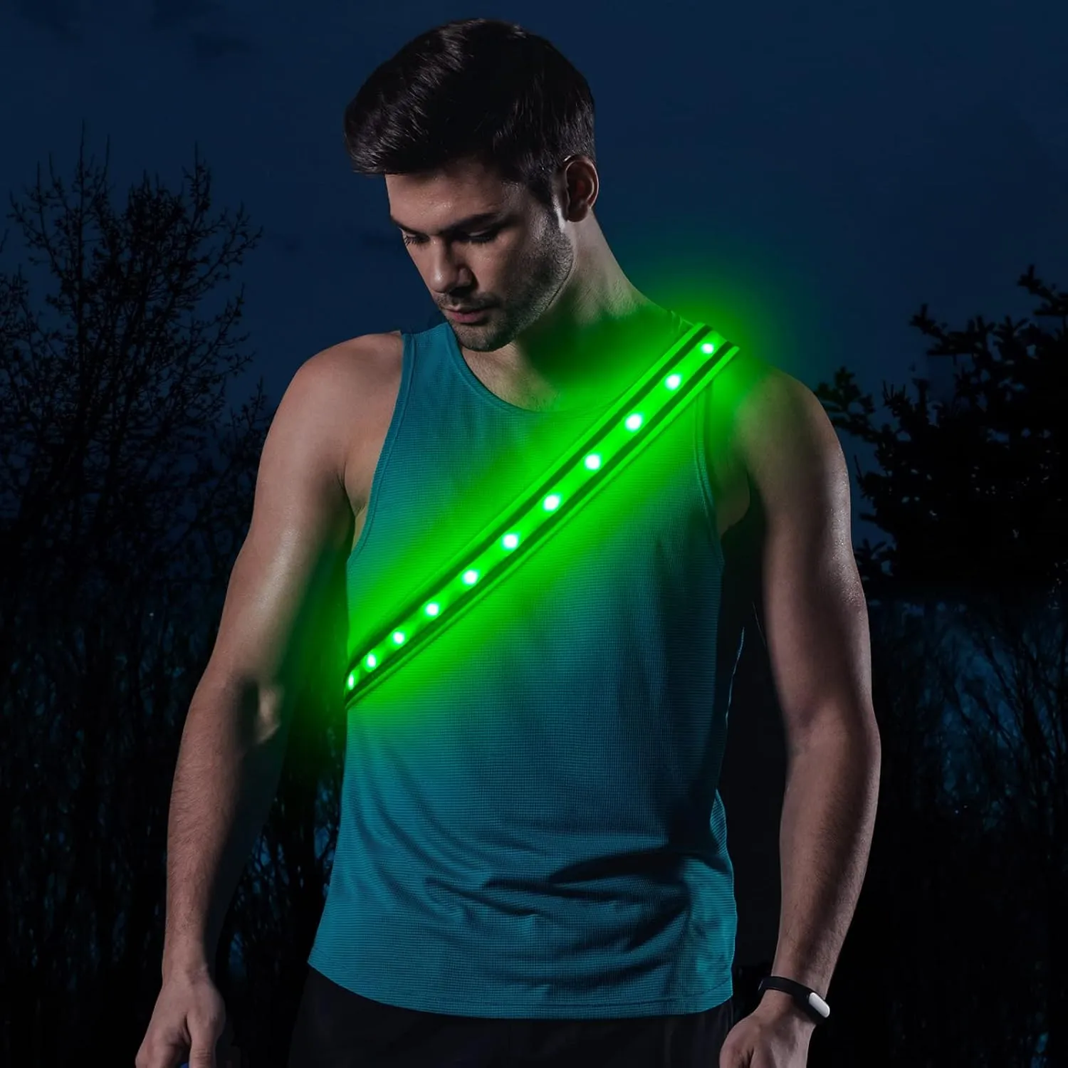 BSEEN LED Running Waist Belt - USB Rechargeable Reflective Glowing LED Waistband, Flashing Safety Light Belt for Runners, Joggers, Walkers, Pet Owners, Cyclists
