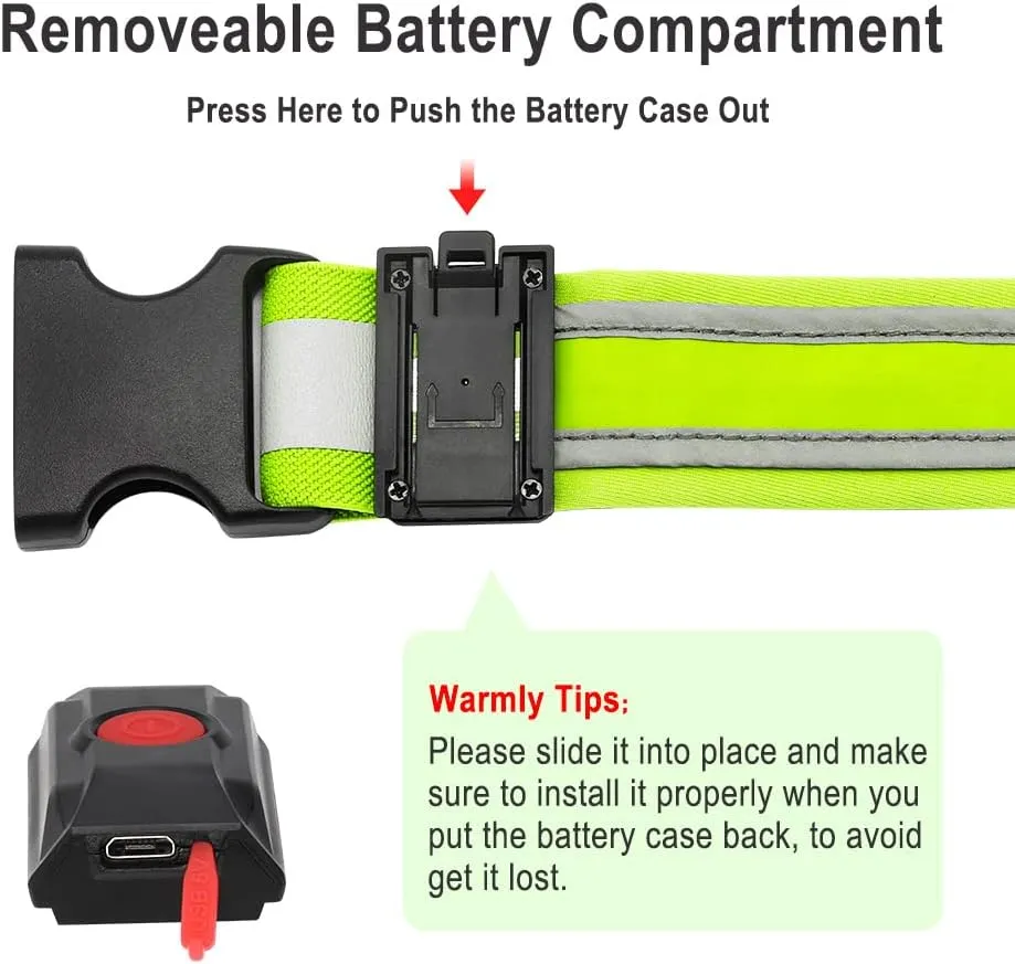 BSEEN LED Running Waist Belt - USB Rechargeable Reflective Glowing LED Waistband, Flashing Safety Light Belt for Runners, Joggers, Walkers, Pet Owners, Cyclists