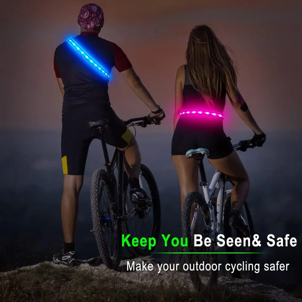 BSEEN LED Running Waist Belt - USB Rechargeable Reflective Glowing LED Waistband, Flashing Safety Light Belt for Runners, Joggers, Walkers, Pet Owners, Cyclists