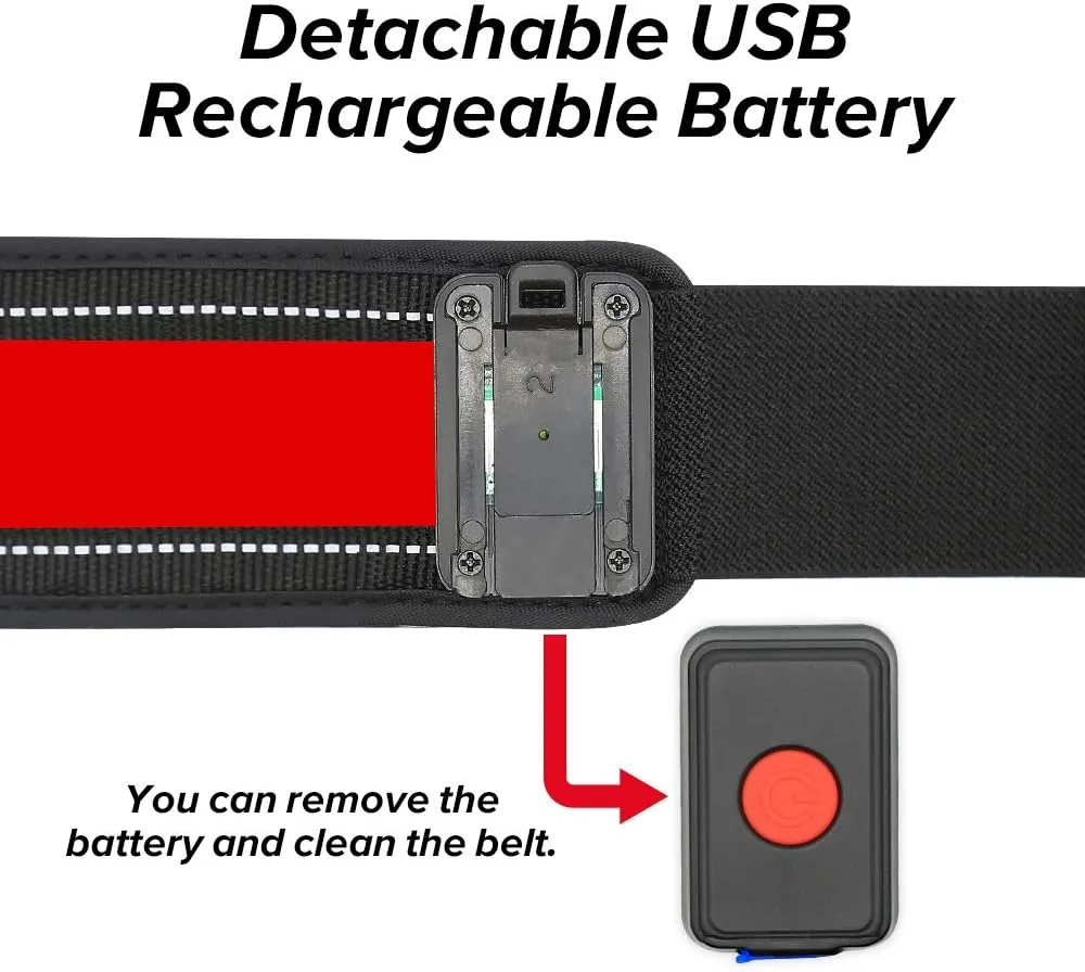 BSEEN LED Running Waist Belt - USB Rechargeable Reflective Glowing LED Waistband, Flashing Safety Light Belt for Runners, Joggers, Walkers, Pet Owners, Cyclists