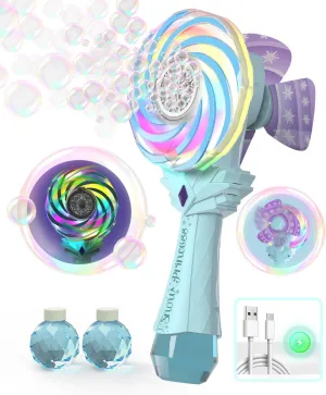 Bubble Wand - Rechargeable Bubble Machine for Kids with Color-Changing Lights & Windmill Lollipop Design - Gifts Toys Ages 3  for Boys Girls Easter Outdoor Birthday Party Use
