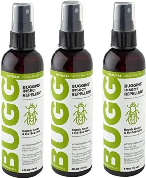 BUGGINS Original - Insect Repellent - Mosquitoes & Gnats, DEET Free, Non-Greasy - 4 oz Pump Spray Bottle - 3 Pack