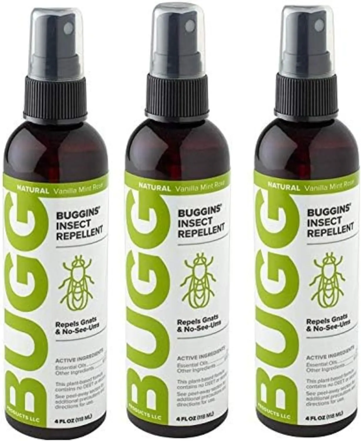 BUGGINS Original - Insect Repellent - Mosquitoes & Gnats, DEET Free, Non-Greasy - 4 oz Pump Spray Bottle - 3 Pack