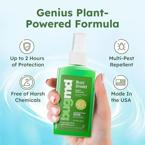 BugMD Buzz Shield - Mosquito and Insect Repellent Spray for Body and Home, Indoor & Outdoor Use, DEET-Free, Tick Repellent, Safe Bug Spray for People (2-Pack)