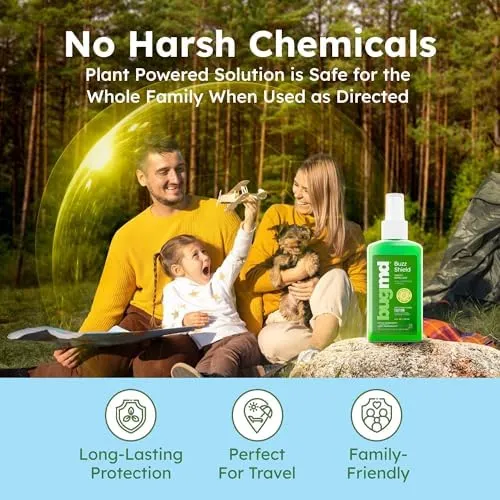 BugMD Buzz Shield - Mosquito and Insect Repellent Spray for Body and Home, Indoor & Outdoor Use, DEET-Free, Tick Repellent, Safe Bug Spray for People (2-Pack)