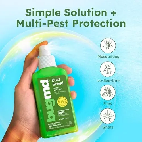 BugMD Buzz Shield - Mosquito and Insect Repellent Spray for Body and Home, Indoor & Outdoor Use, DEET-Free, Tick Repellent, Safe Bug Spray for People (2-Pack)