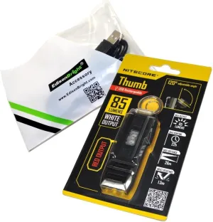Bundle: Nitecore Thumb 85 Lumen USB Rechargeable tilt Head worklight (White/Red) and EdisonBright Brand USB Charging Cable