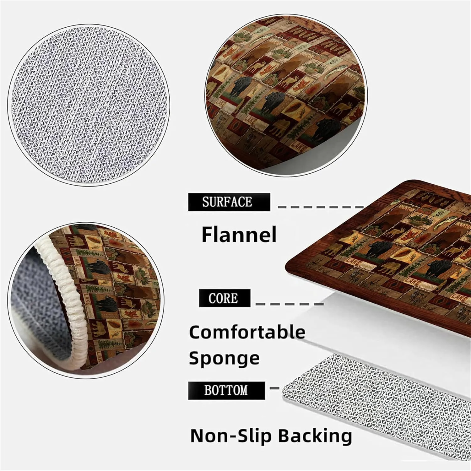 Cabin Collection Runner Rug Retro Southwestern Nature Landscape and Wildlifes Long Rugs Geometric Stitching Carpets Bordered by Wooden Barn for Hallway Yoga Room Laundry Entrance, 2x6ft