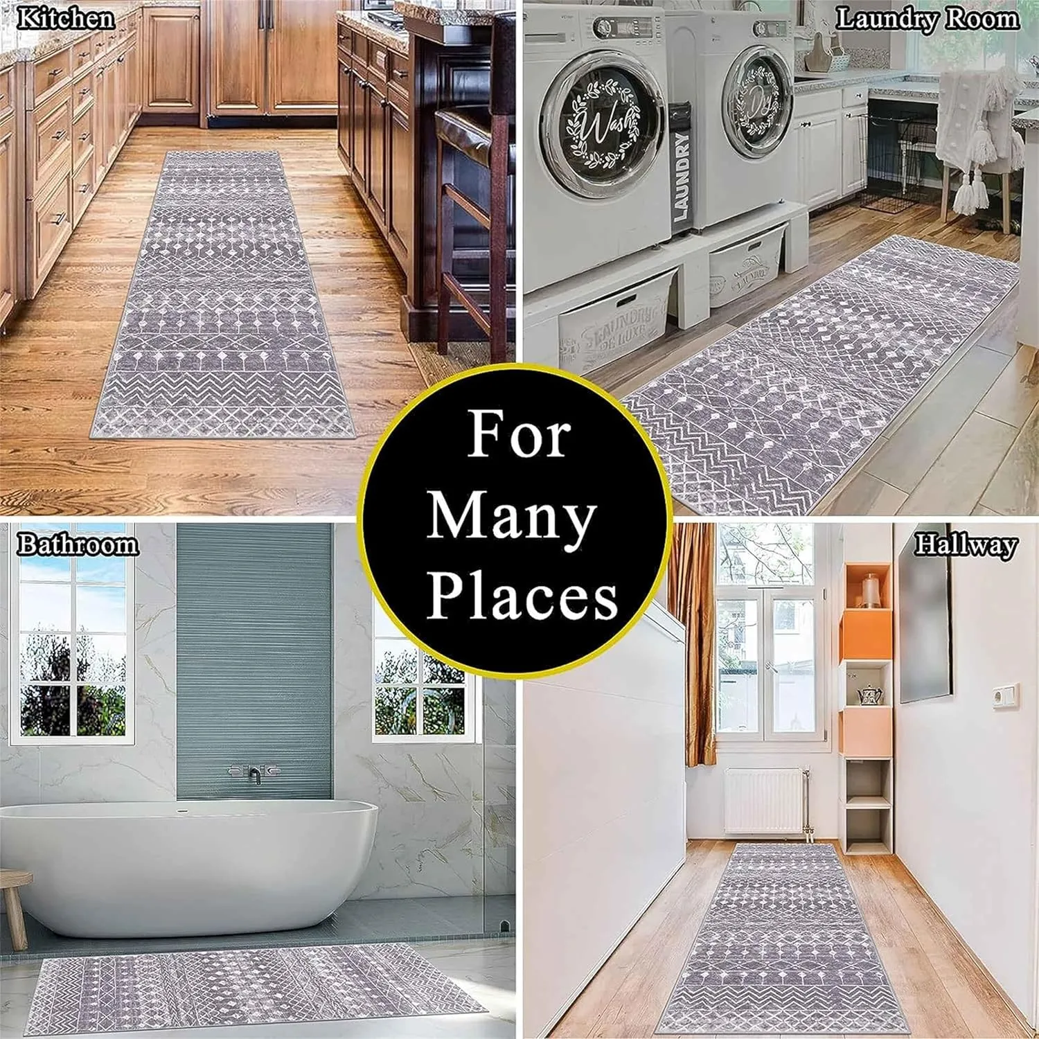 Cabin Collection Runner Rug Retro Southwestern Nature Landscape and Wildlifes Long Rugs Geometric Stitching Carpets Bordered by Wooden Barn for Hallway Yoga Room Laundry Entrance, 2x6ft