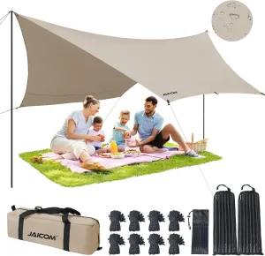 Camping Tarp, 14 X 12FT Tarp with 2 Poles, Waterproof & Lightweight Tent Tarp Car Awning, UV UPF50  Rain Fly Sun Shelter Can Used with Hammock in Outdoor, Garden and Backpacking