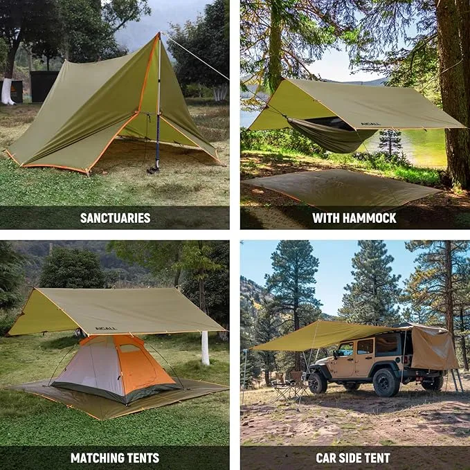 Camping Tarp Waterproof 3m x 3.2m Large Tent Tarp Portable Tarpaulin Anti-UV Shelter Sun Block Sunshade Awning for Camping Hiking Traveling Outdoor Sports (Olive)
