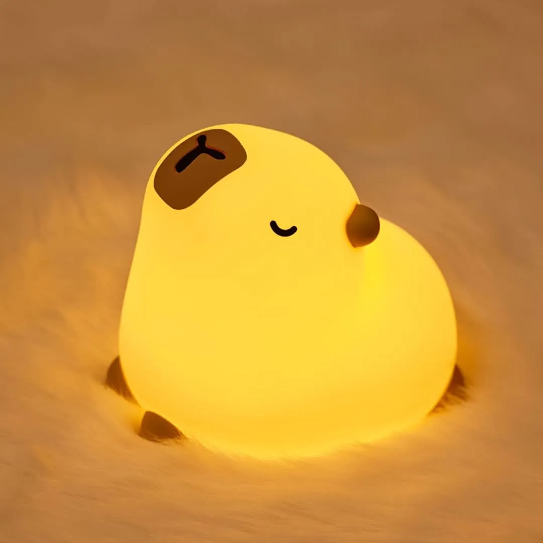Capybara LED Night Light - USB Rechargeable, 3 Brightness Levels, Auto Shut-Off