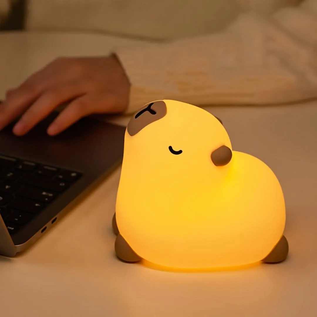 Capybara LED Night Light - USB Rechargeable, 3 Brightness Levels, Auto Shut-Off