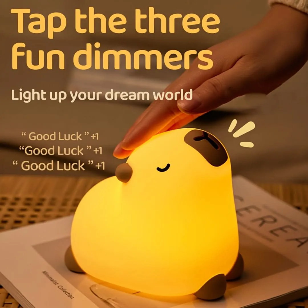 Capybara LED Night Light - USB Rechargeable, 3 Brightness Levels, Auto Shut-Off