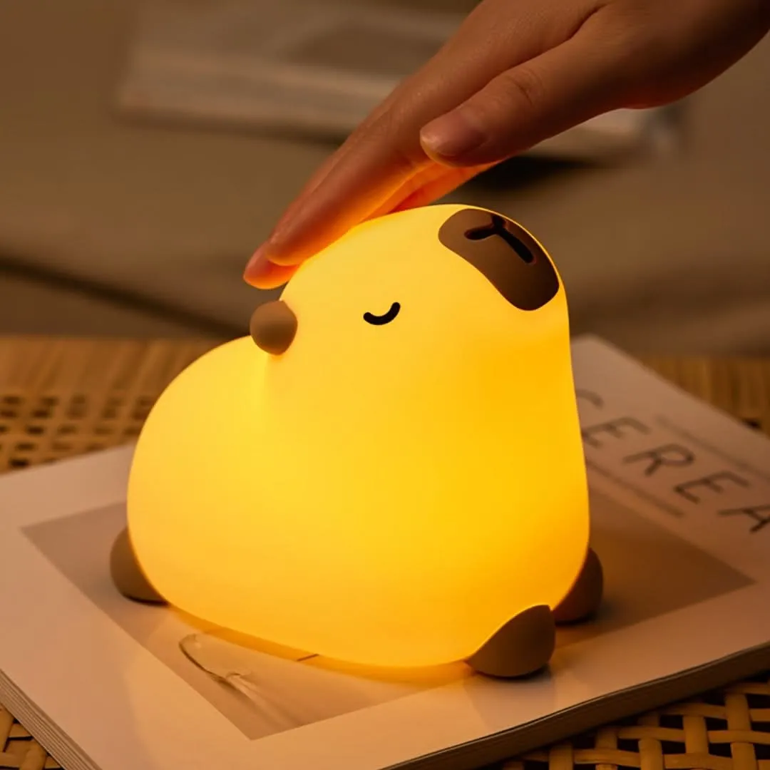 Capybara LED Night Light - USB Rechargeable, 3 Brightness Levels, Auto Shut-Off