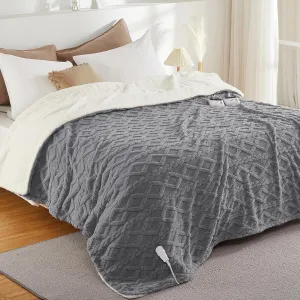 CAROMIO Electric Blanket Queen Size Dual Control - Thick Tufted Sherpa Heated Blanket Queen with 10 Heating Levels and 10 Time Settings, ETL Certified Fast Heating Blanket Queen Size 84"×90", Grey
