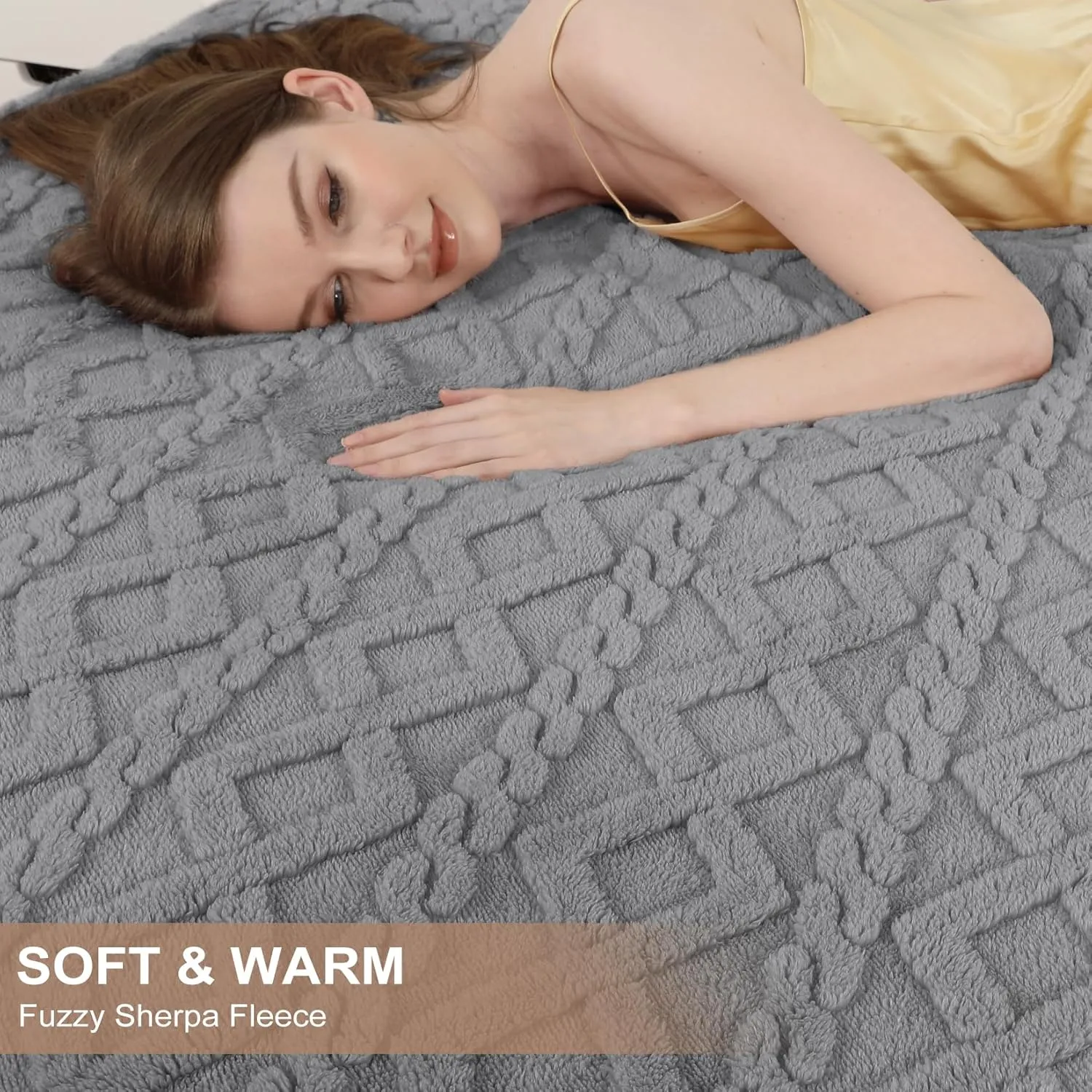 CAROMIO Electric Blanket Queen Size Dual Control - Thick Tufted Sherpa Heated Blanket Queen with 10 Heating Levels and 10 Time Settings, ETL Certified Fast Heating Blanket Queen Size 84"×90", Grey