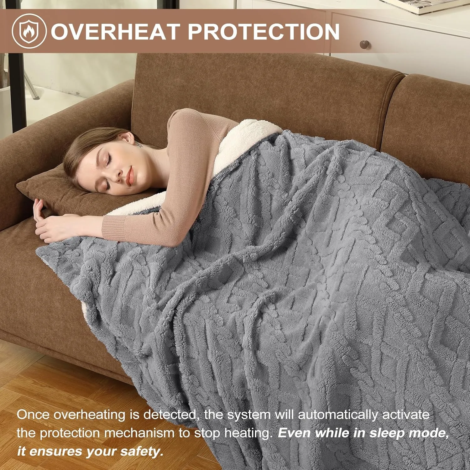 CAROMIO Electric Blanket Queen Size Dual Control - Thick Tufted Sherpa Heated Blanket Queen with 10 Heating Levels and 10 Time Settings, ETL Certified Fast Heating Blanket Queen Size 84"×90", Grey
