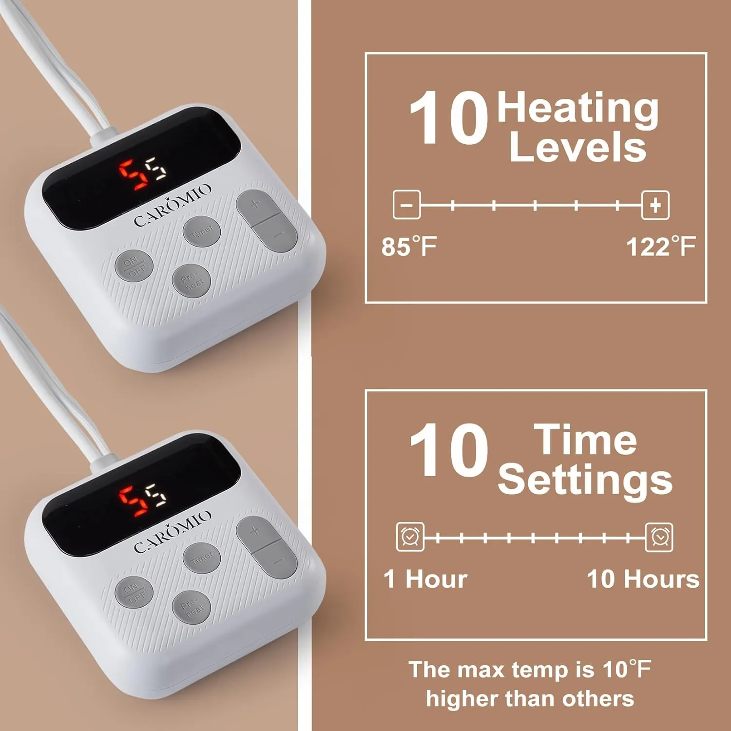CAROMIO Electric Blanket Queen Size Dual Control - Thick Tufted Sherpa Heated Blanket Queen with 10 Heating Levels and 10 Time Settings, ETL Certified Fast Heating Blanket Queen Size 84"×90", Grey