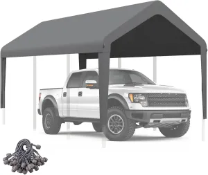 Carport Canopy 10'x20' Heavy Duty Replacement Cover, Garage Shelter Cover 800D Oxford Waterproof & UV Protected Tarp with Ball Bungees, Not Include Frame, Gray