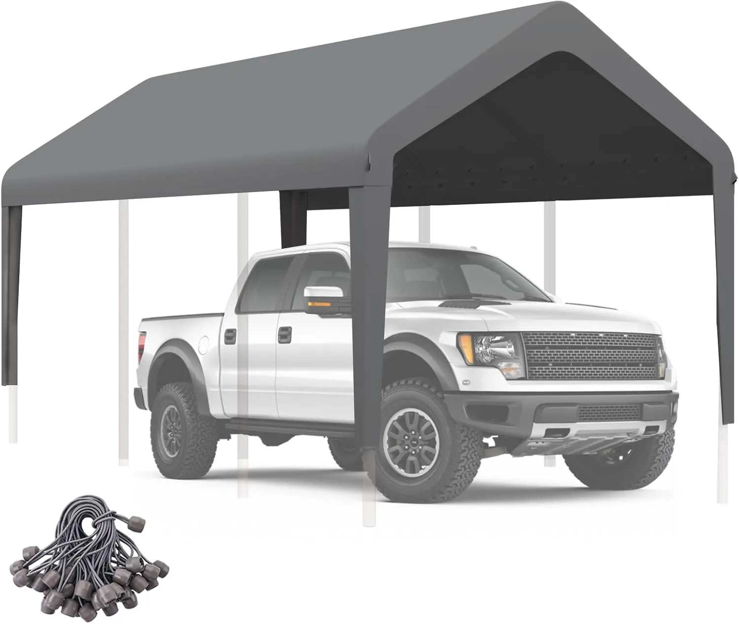 Carport Canopy 10'x20' Heavy Duty Replacement Cover, Garage Shelter Cover 800D Oxford Waterproof & UV Protected Tarp with Ball Bungees, Not Include Frame, Gray