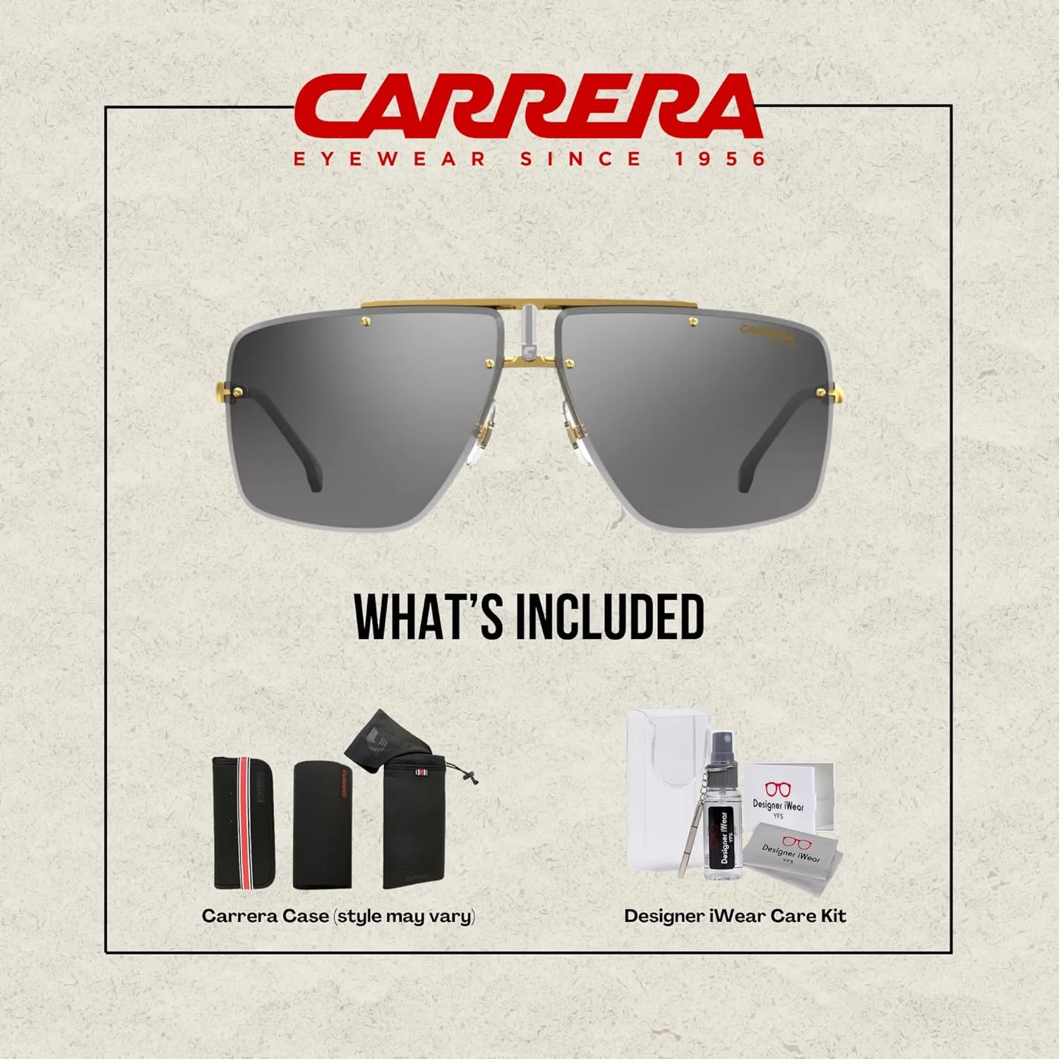 Carrera CA1016/S Square Sunglasses for Men for Women   BUNDLE with Designer iWear Care Kit