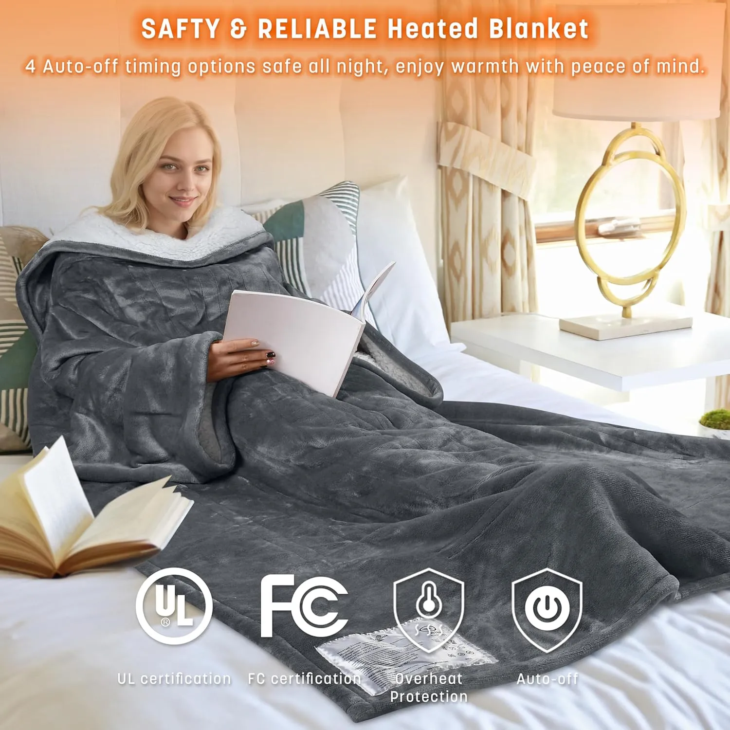 Catalonia Heated Blanket with Sleeves, Electric Snuggle Blanket for Women Men, Wearable Wired Heating Throw Blanket with 5 Heating Levels, Valentine's Day Gift for Her