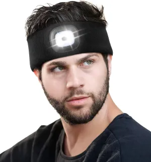 CENSGO Headband with The Light, Cool Gadgets Gifts for Sports, Lighted Sweatband- 3 Brightness Settings,Christmas Stocking for Men Women, Sweatband for Running, Hiking (Black)