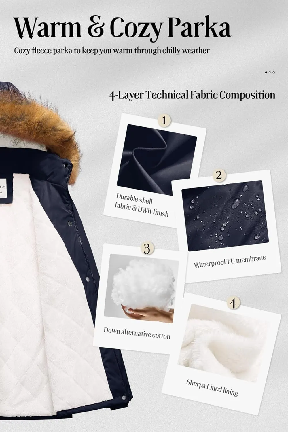 Chrisuno Women's Winter Parka Coats Soft Fleece Sherpa Lined Drawstring Snow Jacket With Faux Fur Trim Hood