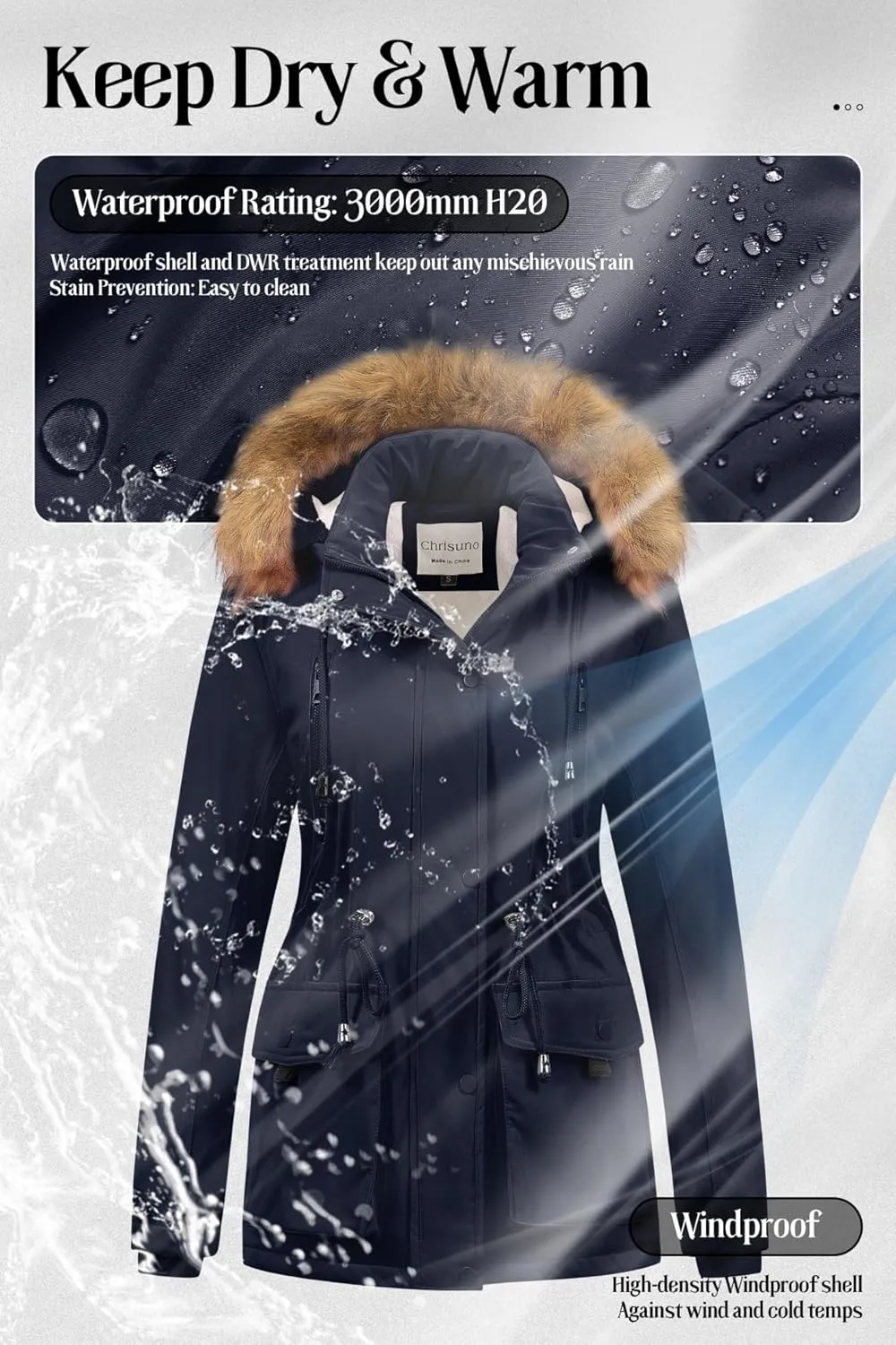 Chrisuno Women's Winter Parka Coats Soft Fleece Sherpa Lined Drawstring Snow Jacket With Faux Fur Trim Hood