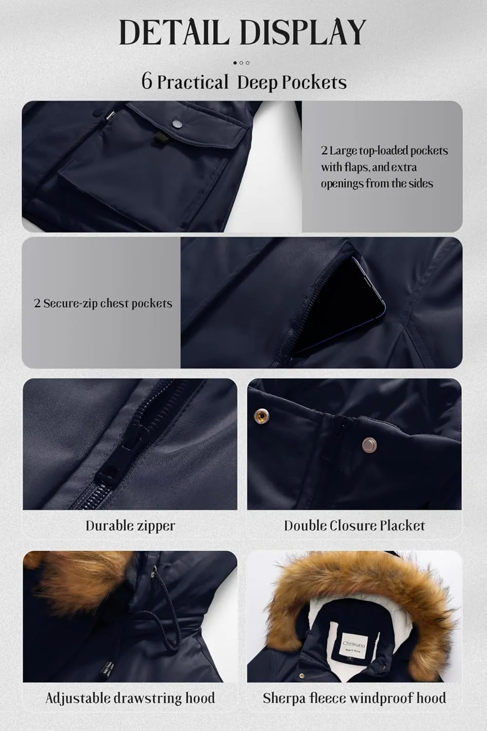 Chrisuno Women's Winter Parka Coats Soft Fleece Sherpa Lined Drawstring Snow Jacket With Faux Fur Trim Hood
