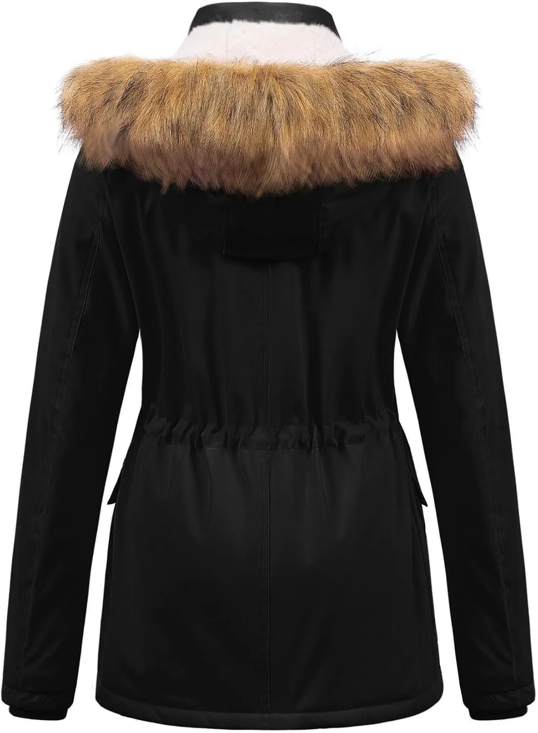 Chrisuno Women's Winter Parka Coats Soft Fleece Sherpa Lined Drawstring Snow Jacket With Faux Fur Trim Hood