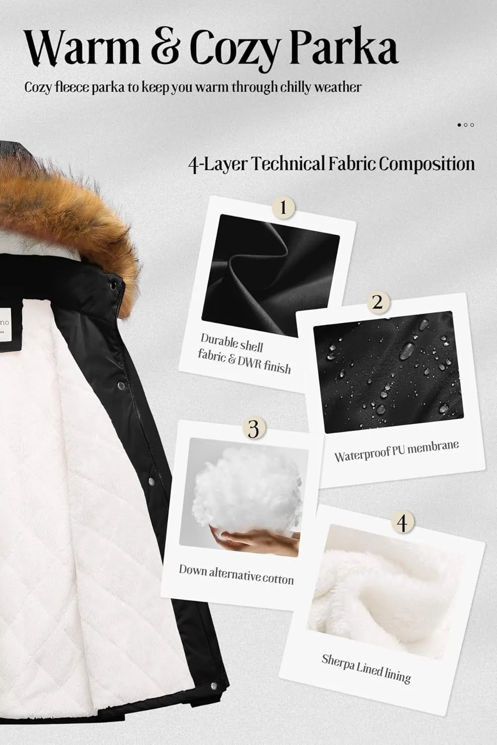 Chrisuno Women's Winter Parka Coats Soft Fleece Sherpa Lined Drawstring Snow Jacket With Faux Fur Trim Hood
