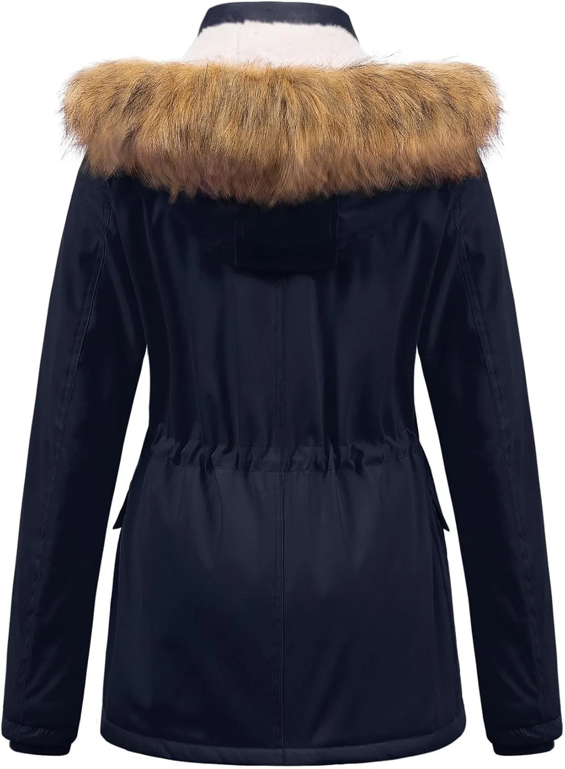 Chrisuno Women's Winter Parka Coats Soft Fleece Sherpa Lined Drawstring Snow Jacket With Faux Fur Trim Hood