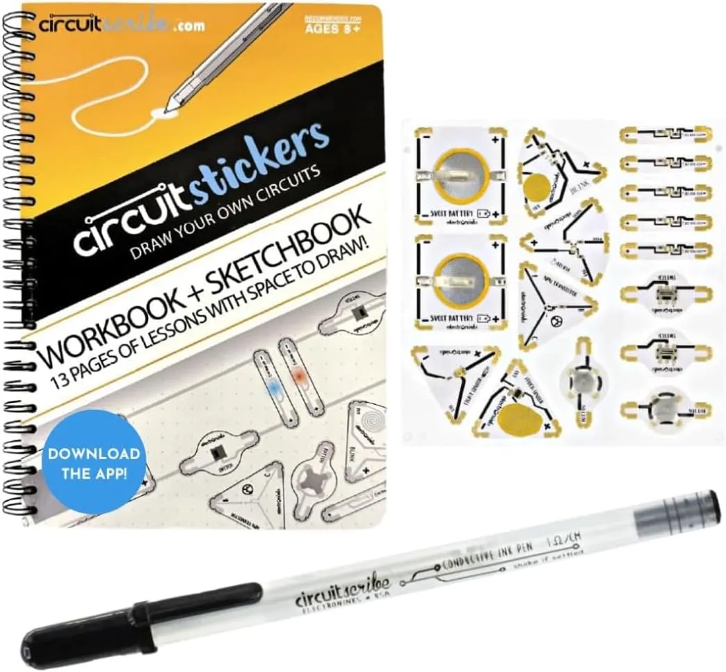 Circuit Scribe Sticker Kit | Circuit Drawing Conductive Ink Pen & 11 Electronic Sticker Modules | Workbook with 27 Lessons | Learning & Education STEM Toy for Ages 8 