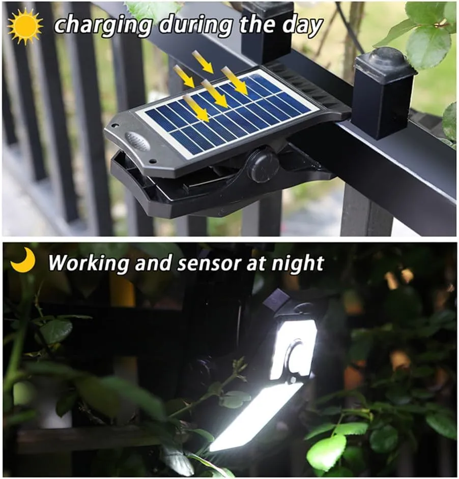 Clip on Solar Lights Outdoor, 3 Light Modes Chain Link Fence Lights Solar Powered Motion Sensor Outdoor Lights for Patio Wall Gutter Camping RV (45LED, 2 Packs)