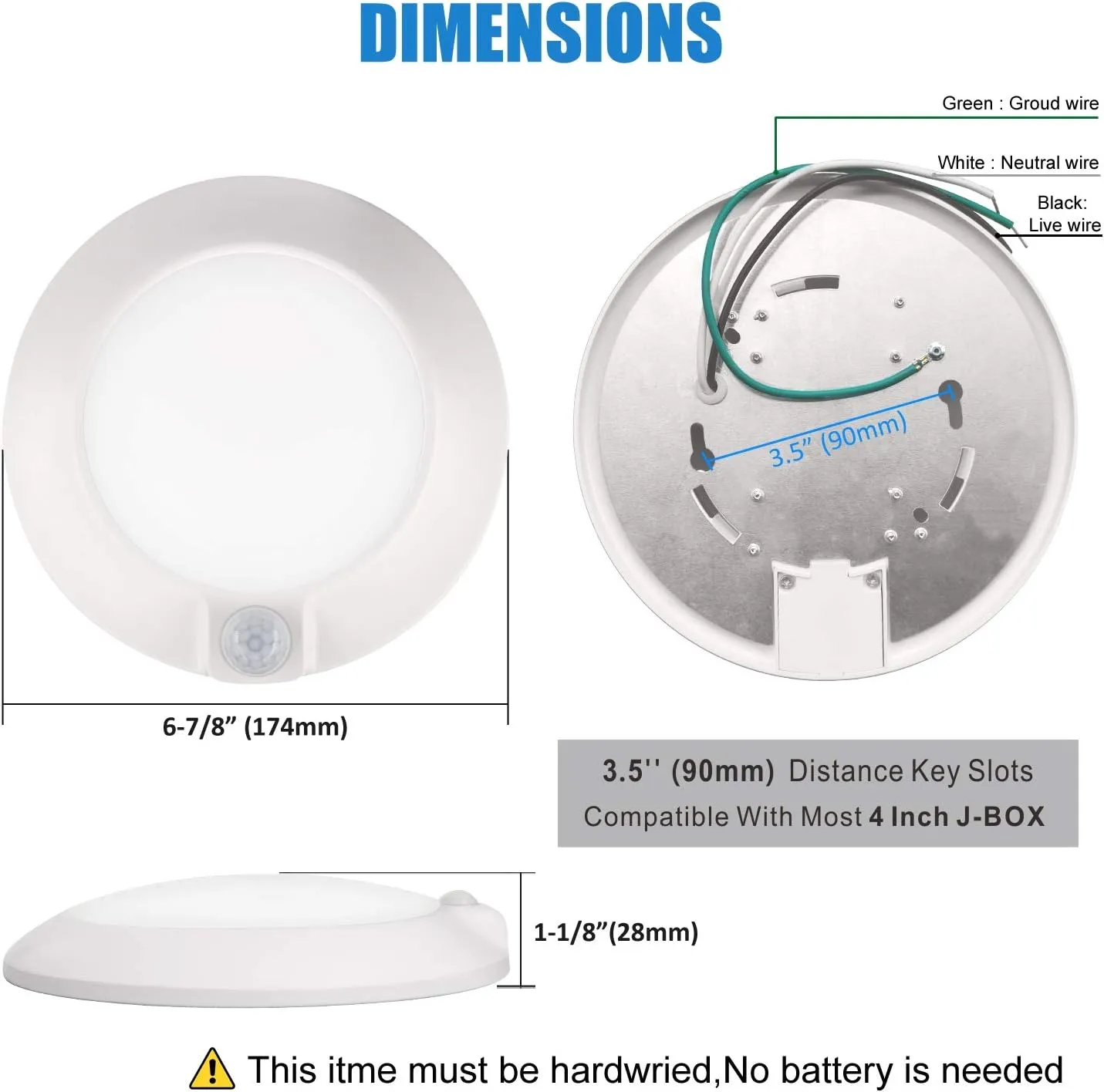 Closet Lights Motion Sensored Indoor Ceiling Mount LED-10W 5000K Closet Stair Porch Ceiling Pantry Motion Activated Light 6-7/8 Inch 90CRI 600lm Hardwire to Junction Box, No Battery, Damp Rated 4 Pack