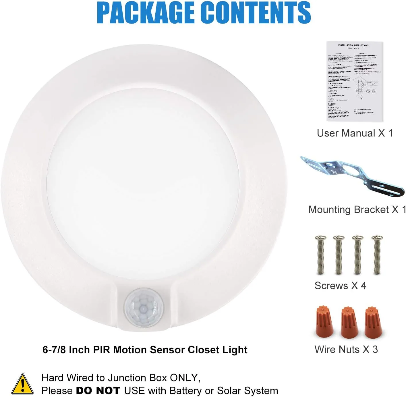 Closet Lights Motion Sensored Indoor Ceiling Mount LED-10W 5000K Closet Stair Porch Ceiling Pantry Motion Activated Light 6-7/8 Inch 90CRI 600lm Hardwire to Junction Box, No Battery, Damp Rated 4 Pack