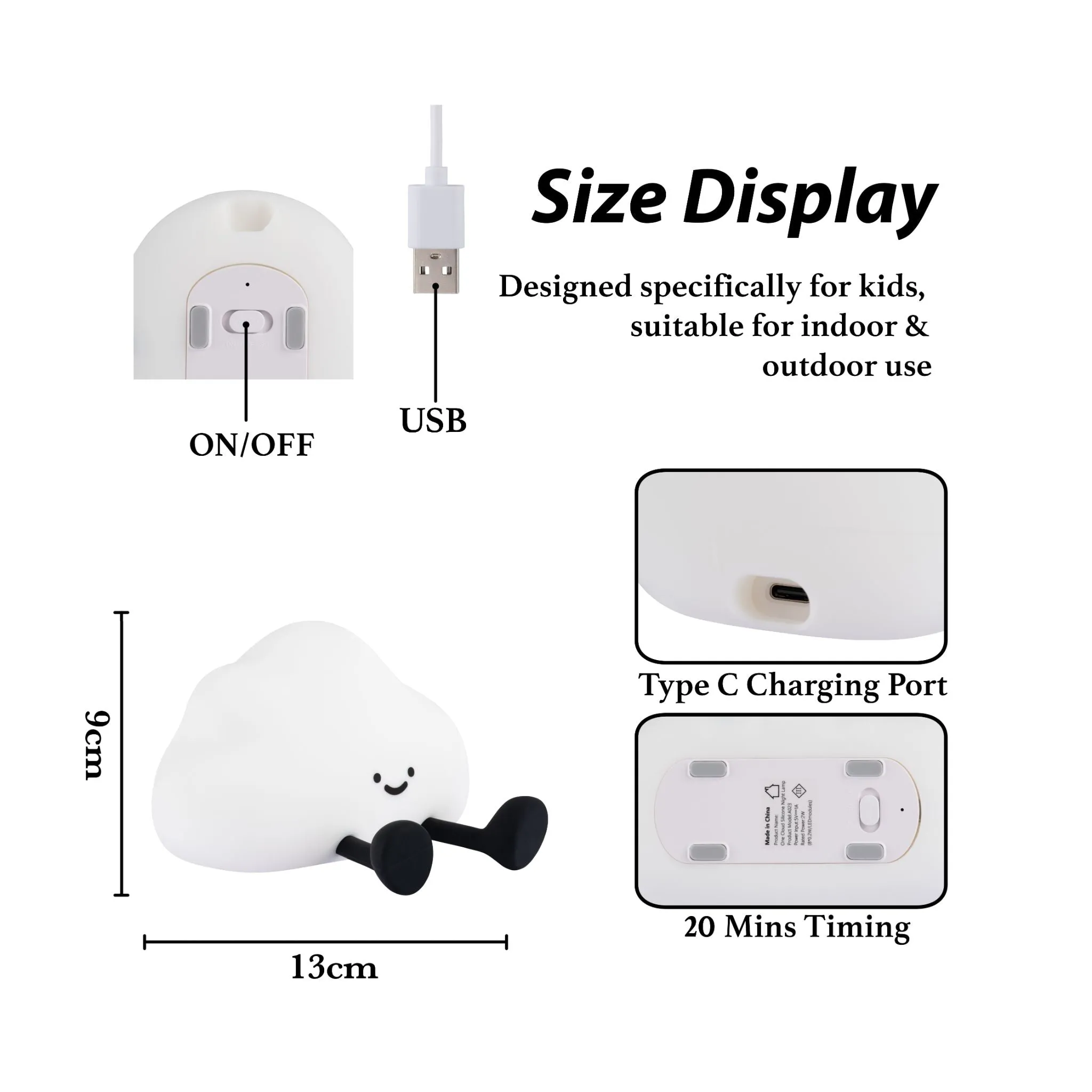 Cloud LED Night Light USB Rechargeable Animal Touch Control Lamp