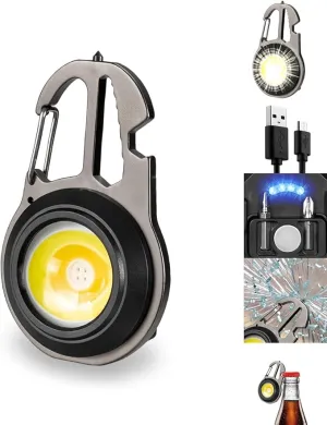 COB Keychain Work Light,COB Keychain Flashlight,Mini Portable Keychain Tools - USB Rechargeable, 800 Lumens,Multifunctional Work Light with Screwdriver- Portable Outdoor Emergency Lighting