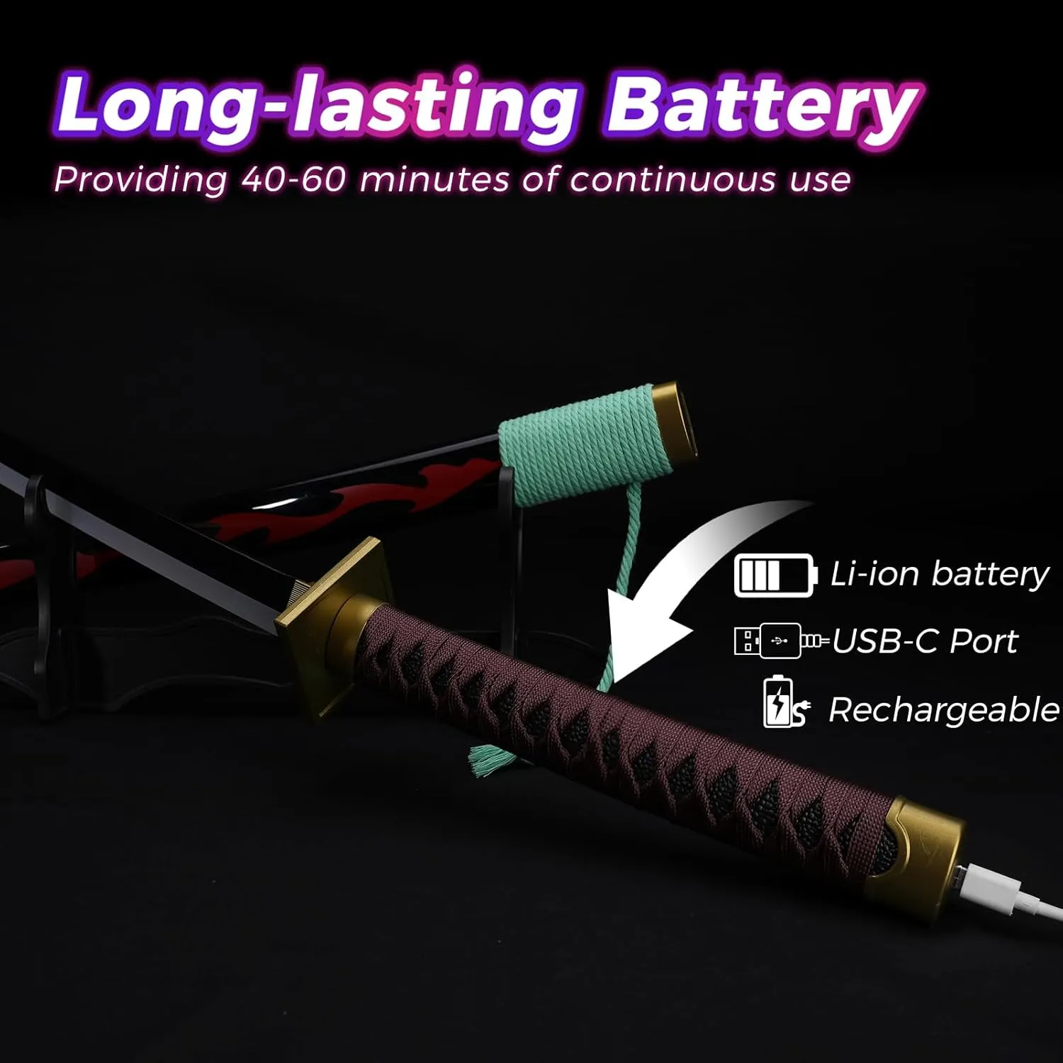 Cold Blade Light Up Roronoa Zoro Sword - 40 inches Rechargeable Light Saber Sword, Plastic Anime Replica Katana with Belt & Stand